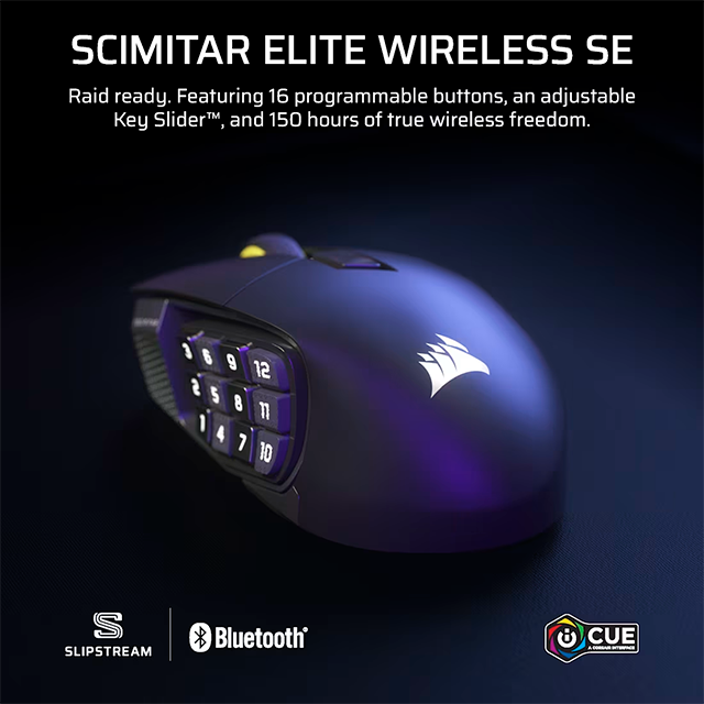 Mouse Óptico Corsair Scimitar Elite Wireless, Inalámbrico, Sensor 26,000 DPI, Panel Lateral 12 Botones, Gris Metálico – CH-9314014-WW
