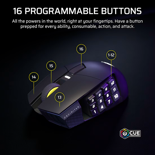 Mouse Óptico Corsair Scimitar Elite Wireless, Inalámbrico, Sensor 26,000 DPI, Panel Lateral 12 Botones, Gris Metálico – CH-9314014-WW