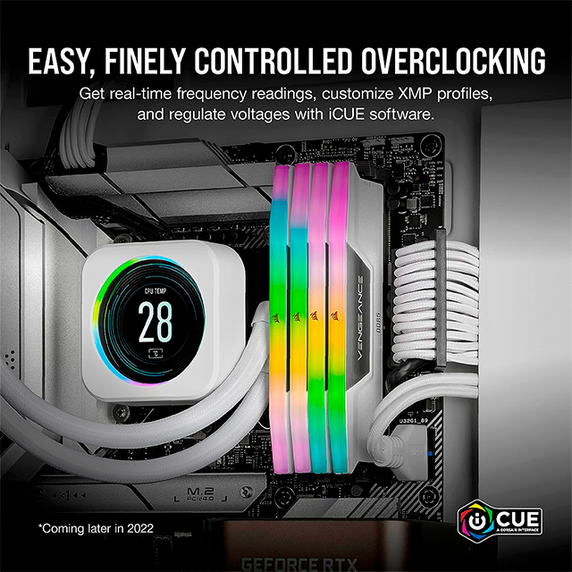 Memoria RAM DDR5 Corsair Vengeance RGB, 32GB (2×16GB), 5200 MHz CL40, Blanco – CMH32GX5M2B5200C40W