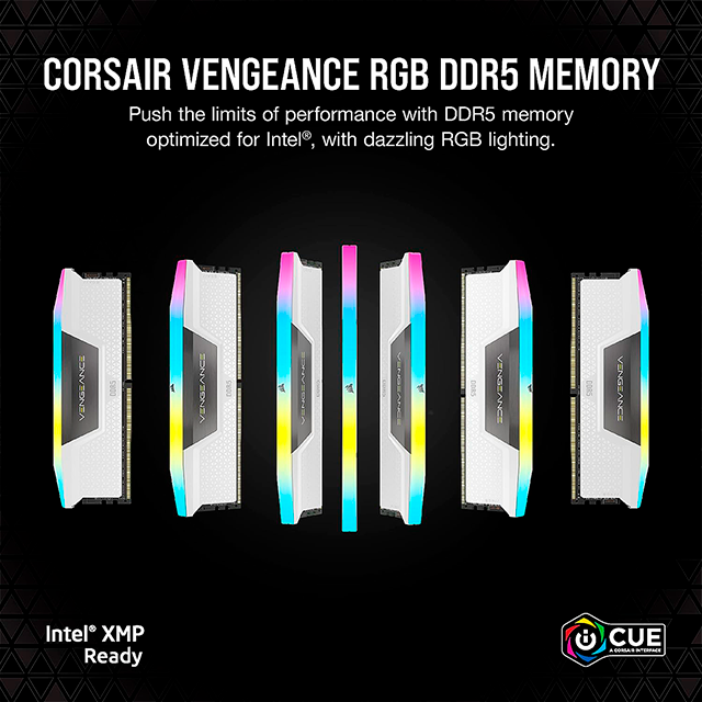 Memoria RAM DDR5 Corsair Vengeance RGB, 32GB (2×16GB), 5200 MHz CL40, Blanco – CMH32GX5M2B5200C40W