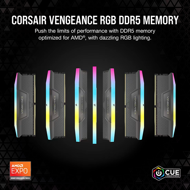 Memoria RAM Corsair Vengeance RGB DDR5 32GB (2×16GB) 5200 MHz CL40, EXPO/XMP – CMH32GX5M2B5200Z40K