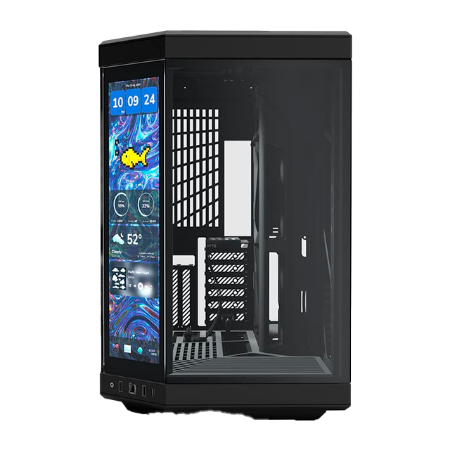 Gabinete HYTE Y70 Touch Infinite Pitch Black, Mid-Tower ATX, Pantalla Táctil IPS 14.9" 2.5K 60 Hz, Vidrio Panorámico, PCIe 4.0 Riser – CS-HYTE-Y70TTI-BB