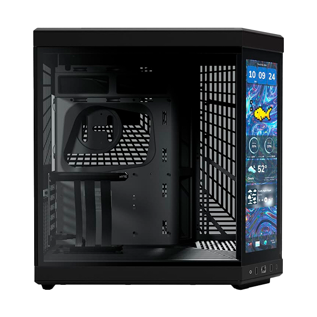 Gabinete HYTE Y70 Touch Infinite Pitch Black, Mid-Tower ATX, Pantalla Táctil IPS 14.9" 2.5K 60 Hz, Vidrio Panorámico, PCIe 4.0 Riser – CS-HYTE-Y70TTI-BB