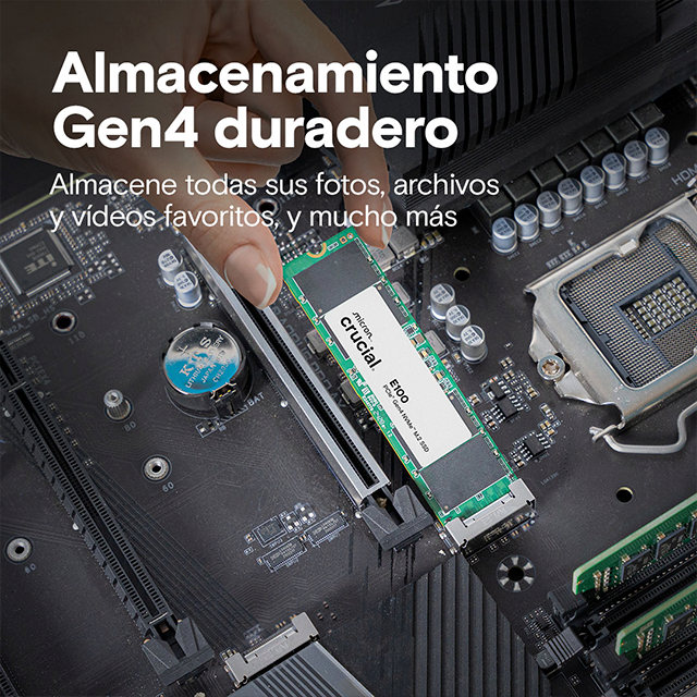 Unidad de Estado Solido SSD Crucial E100 2TB, M.2 2280, PCIe Gen4 x4, NVMe, hasta 5000/4500 MB/s – CT2000E100SSD8