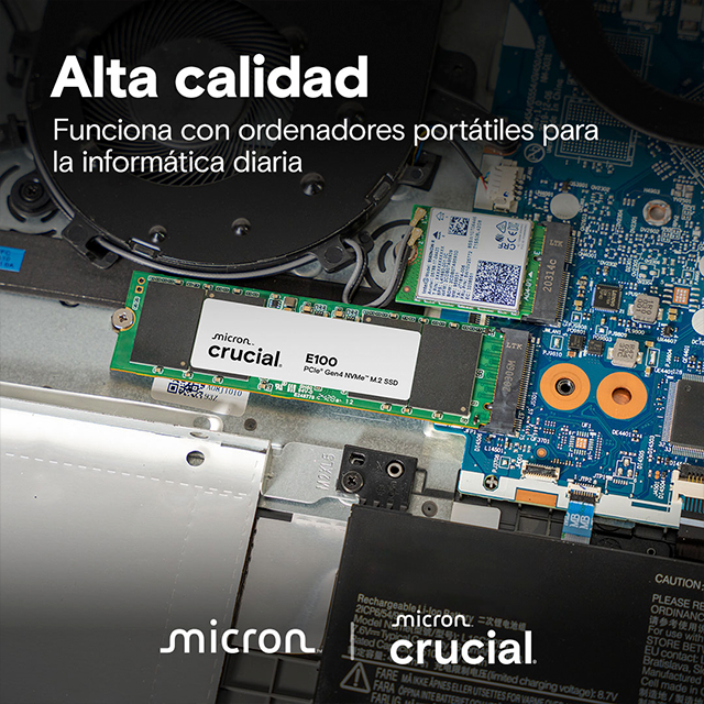 Unidad de Estado Solido SSD Crucial E100 2TB, M.2 2280, PCIe Gen4 x4, NVMe, hasta 5000/4500 MB/s – CT2000E100SSD8