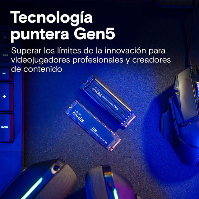 Unidad de Estado Solido SSD Crucial T710 4TB, M.2 2280, PCIe Gen5 x4, NVMe, hasta 14,900/13,800 MB/s, sin disipador – CT4000T710SSD8