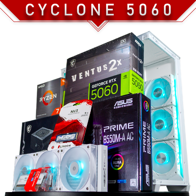 PC Gamer CYCLONE 5060 WHITE | AMD Ryzen 7 5700X | 5060 Ventus 2X OC | 16GB DDR4 | SSD 1TB NVMe | AIO 360mm | 4 Ventiladores