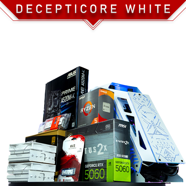 PC Gamer Decepticore White | AMD Ryzen 5 5500 | Nvidia RTX 5060 8GB | RAM 16GB DDR4 3200Mhz | 1TB M.2 | 4 Ventiladores RGB