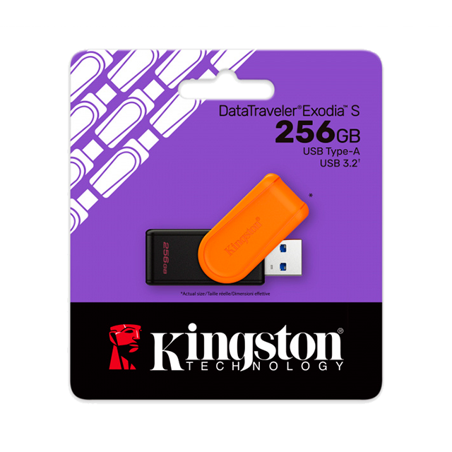 Memoria USB Kingston DataTraveler Exodia S 256 GB, USB 3.2 Gen 1, Tapa Giratoria, Negro/Naranja – DTXS/256GB