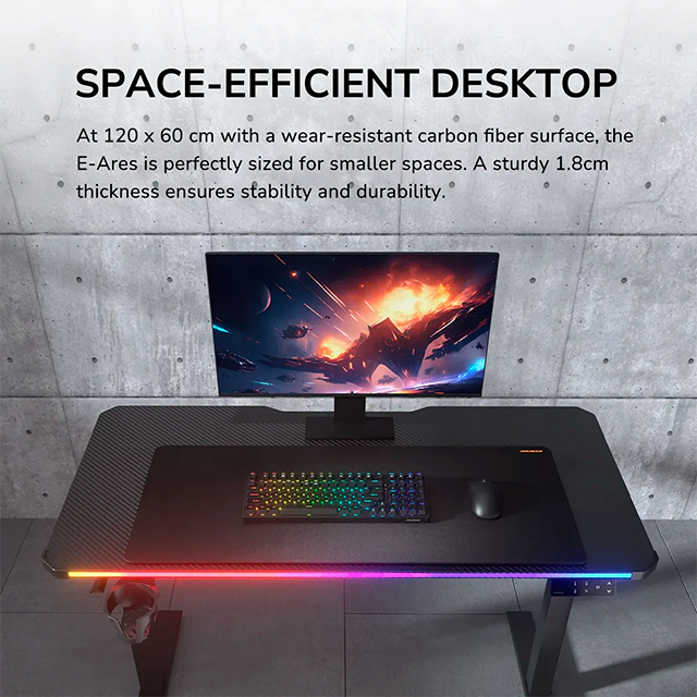 Escritorio Gamer Eléctrico COUGAR E-ARES 120, ajustable, RGB, 120 × 60 cm, soporte 80 kg – CGR-E-ARES120