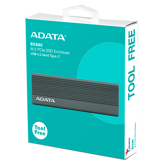 Enclosure Gabinete Externo ADATA EC680 para SSD M.2 PCIe NVMe, USB 3.2 Tipo-C, Aluminio - EC680-CCGY 