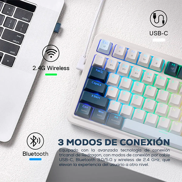 Teclado Gamer Mecánico Redragon Eisa Pro K686, 96%, Switches Redragon Red, Distribución Español, Alámbrico y Bluetooth, Iluminación RGB Personalizable - K686-ES