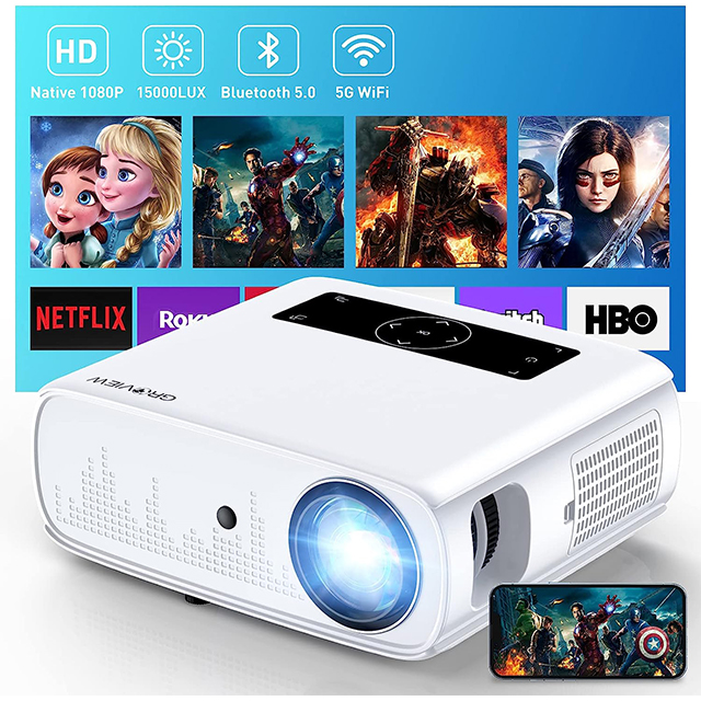 Proyector Groview , 15000lux 490ANSI Nativo 1080P WiFi Bluetooth