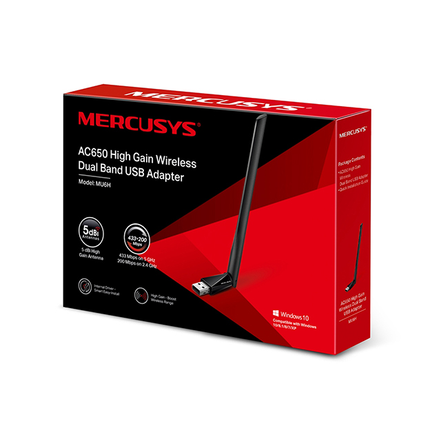  Tarjeta de Red USB Mercusys AC650 Doble Banda Inalámbrica de alta potencia MU6H, 2.4Ghz, 5.0Ghz - MU6H 