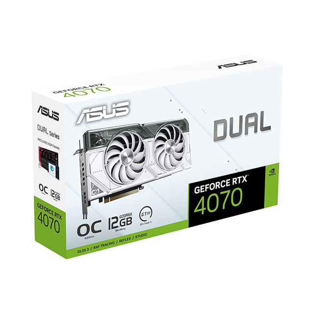 Tarjeta de Video Asus Dual 4070 White OC, 2 Ventiladores, 12GB GDDR6X, OC, PCIe 4.0, Nvidia DLSS 3 - DUAL-RTX4070-O12G-WHITE 