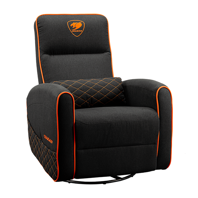 Sofá Gamer COUGAR FIDOM, reclinable, giratorio, balanceo, soporte lumbar, negro/naranja – CGR-FDF-ORB