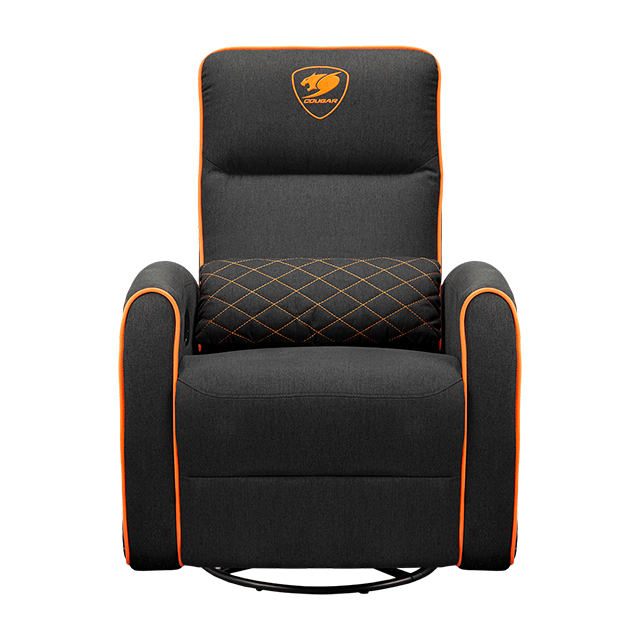 Sofá Gamer COUGAR FIDOM, reclinable, giratorio, balanceo, soporte lumbar, negro/naranja – CGR-FDF-ORB