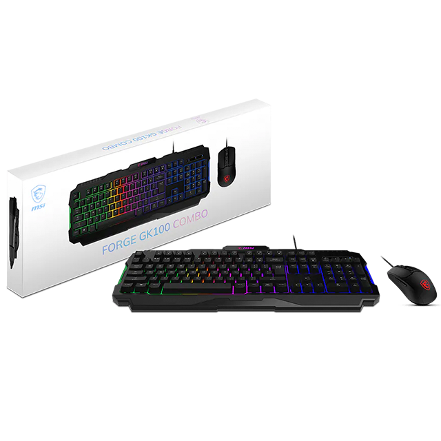 Combo Teclado y Mouse Gamer MSI FORGE GK100 COMBO US, Alámbrico USB 2.0, Teclado RGB de Membrana, Mouse 6400 DPI, Inglés, Negro – FORGE GK100 COMBO US