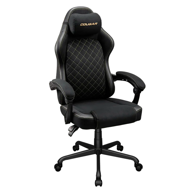 Silla Gamer COUGAR Fusion EX Gold F, tela tipo suede, soporte lumbar integrado, descansabrazos dinámicos, negro/dorado – 3MFXFGLB.0001