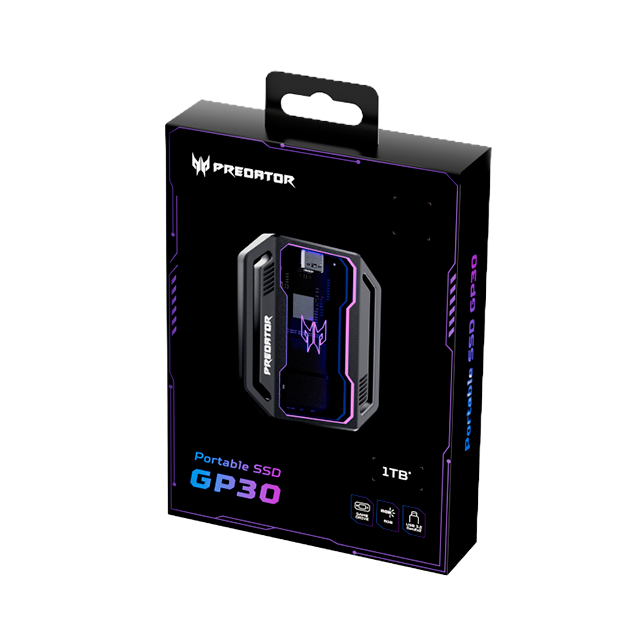 Unidad de Estado SSD Externo Predator GP30 1TB, USB-C, USB 3.2 Gen 2x2, hasta 2000/2000 MB/s, RGB, negro – BL.9BWWR.125