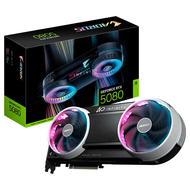 Tarjeta de Video GIGABYTE AORUS GeForce RTX 5080 INFINITY 16G, 16 GB GDDR7, PCIe 5.0, 256-bit, 2805 MHz, RGB Halo – GV-N5080AORUS IF-16GD