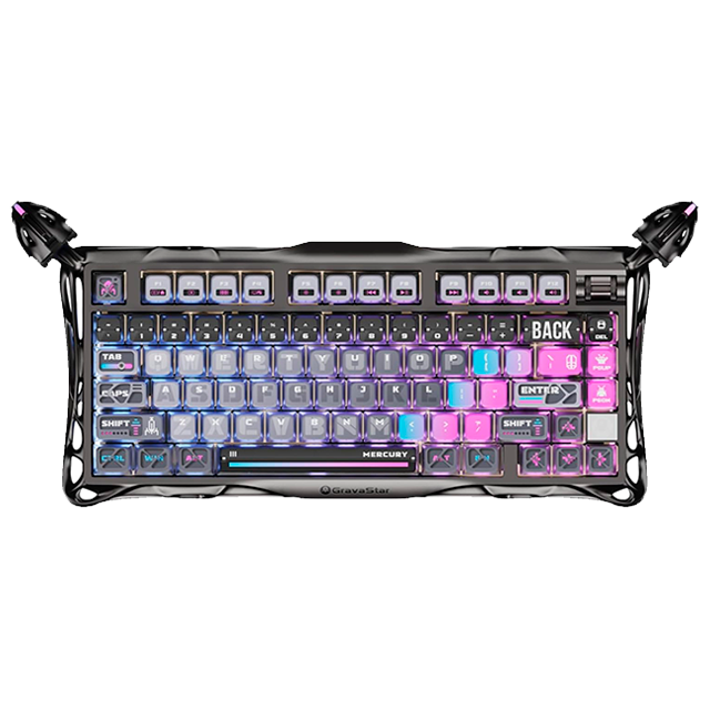 Teclado Mecánico Inalámbrico GravaStar Mercury K1 Pro Special Edition Cyberpunk, 75%, 79 Teclas, Hot-Swap, Bluetooth, 2.4 GHz, RGB, Aluminio – GS K1 PRO_CBLK