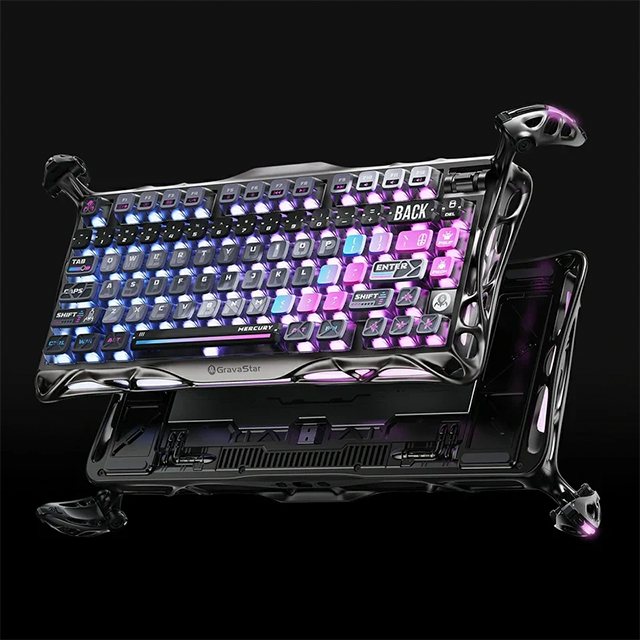 Teclado Mecánico Inalámbrico GravaStar Mercury K1 Pro Special Edition Cyberpunk, 75%, 79 Teclas, Hot-Swap, Bluetooth, 2.4 GHz, RGB, Aluminio – GS K1 PRO_CBLK