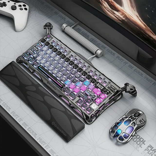 Teclado Mecánico Inalámbrico GravaStar Mercury K1 Pro Special Edition Cyberpunk, 75%, 79 Teclas, Hot-Swap, Bluetooth, 2.4 GHz, RGB, Aluminio – GS K1 PRO_CBLK