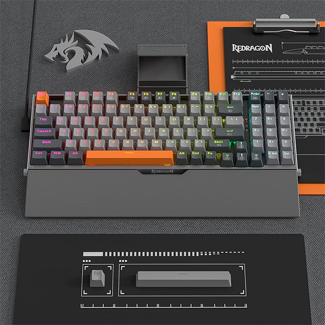 Teclado Mecánico Gamer Redragon OLAF K648 90% , Alámbrico USB-C, Hot-Swap, Marco de Aluminio, RGB – K648GG-RGB RED