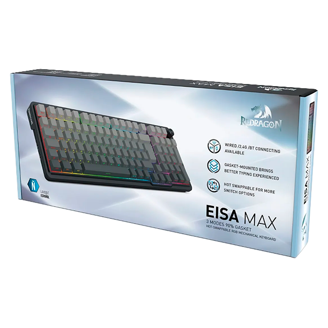 Teclado Mecánico EISA MAX Gray K686RGB-MAX-SP, 96%, inalámbrico (BT/2.4GHz) y alámbrico, switches lineales, gasket, RGB, español – K686RGB-MAX-SP
