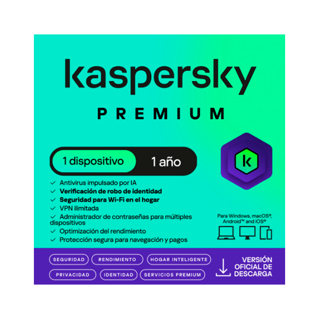 Kaspersky Premium, 1 Dispositivo, Suscripción 12 Meses, Licencia Digital ESD – KL1047ZDAFS