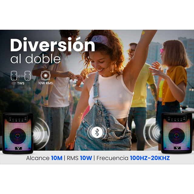 Bocina Vorago KSP-180, 3”, RGB, TWS, Hasta 4 Horas, Bluetooth, USB, Micro SD, 3.5 mm