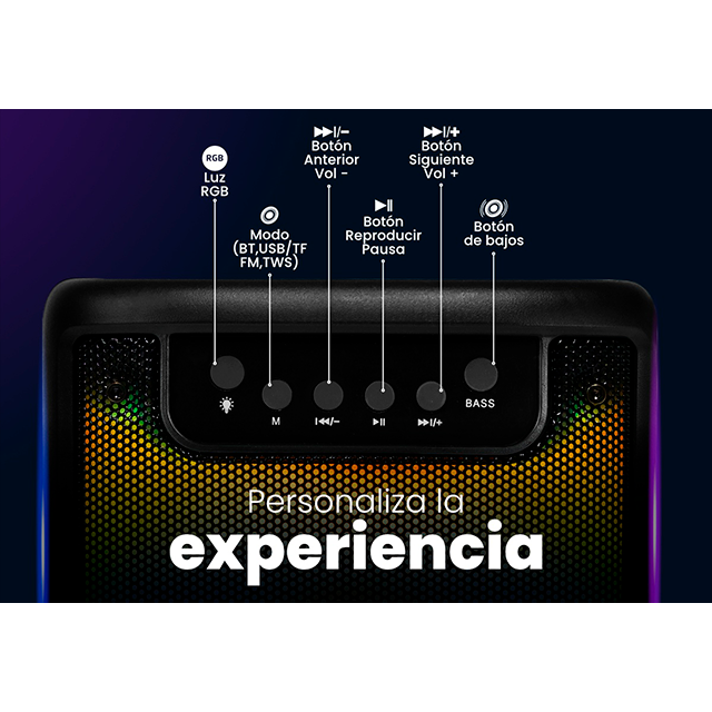 Bocina Vorago KSP-205, 4”, RGB, TWS, Hasta 4 Horas, Bluetooth, USB,  Micro SD, 3.5 mm