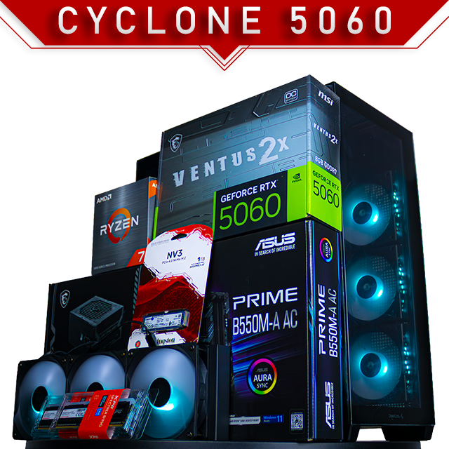 PC Gamer CYCLONE 5060 BLACK | AMD Ryzen 7 5700X | 5060 Ventus 2X OC | 16GB DDR4 | SSD 1TB NVMe | AIO 360mm | 4 Ventiladores