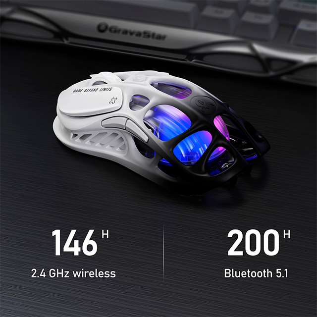 Mouse Gamer Inalámbrico GravaStar Mercury M1 Pro, 26,000 DPI, PAW3395, 2.4 GHz/Bluetooth/USB-C, RGB, Gradient Black – GRAVASTAR M1 PRO_GBLK