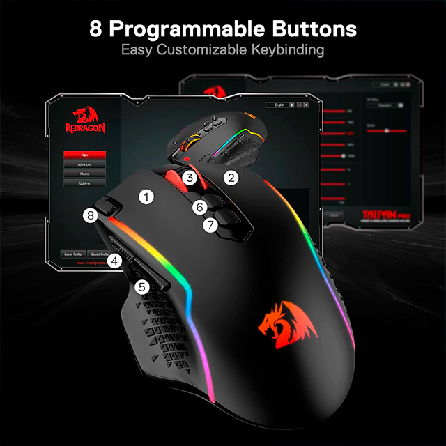Mouse Gamer Inalámbrico Redragon Taipan Pro M810, 10,000 DPI, PAW3325, 1000 Hz, 8 Botones Programables, 2.4 GHz, USB-C, RGB – M810RGB-PRO