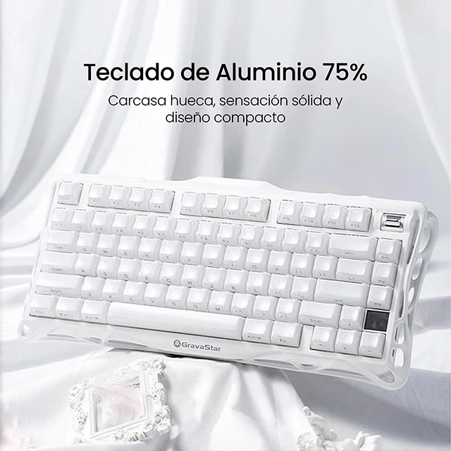 Teclado Mecánico Inalámbrico GravaStar Mercury K1 Opaline White, 75%, 79 Teclas, Switches Lineales, Bluetooth 5.0, 2.4 GHz, USB-C, RGB – GS K1_WHT