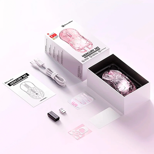 Mouse Gamer Inalámbrico GravaStar Mercury M2 Crystal Rose, 26,000 DPI, PAW3395, 1000 Hz, Bluetooth 5.1, 2.4 GHz, USB-C, RGB – GRAVASTAR M2_XTAL_PNK