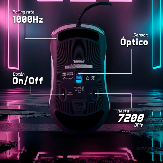 Mouse Gamer Vorago Start The Game MO-505, 7000 DPI, 7 Modos De Iluminacion RGB, USB, 7 Botones - MO-505