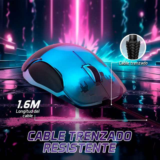Mouse Gamer Vorago Start The Game MO-505, 7000 DPI, 7 Modos De Iluminacion RGB, USB, 7 Botones - MO-505