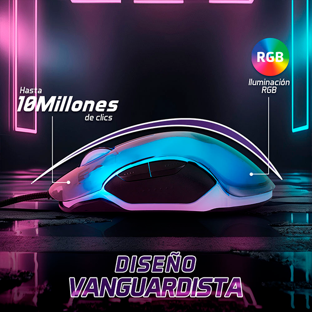 Mouse Gamer Vorago Start The Game MO-505, 7000 DPI, 7 Modos De Iluminacion RGB, USB, 7 Botones - MO-505