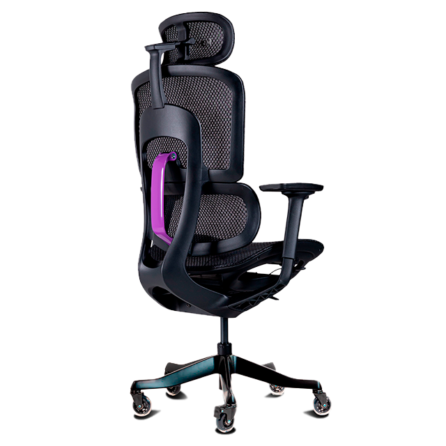 Silla Gamer Munfrost NEO, reclinable, soporte lumbar ajustable, ruedas tipo patín, hasta 180 kg, negro con morado – MFMSINEB