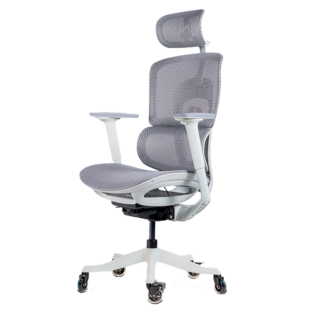 Silla Gamer Munfrost NEO, reclinable, soporte lumbar ajustable, ruedas tipo patín, hasta 180 kg, blanco/gris con morado - MFMSINEW