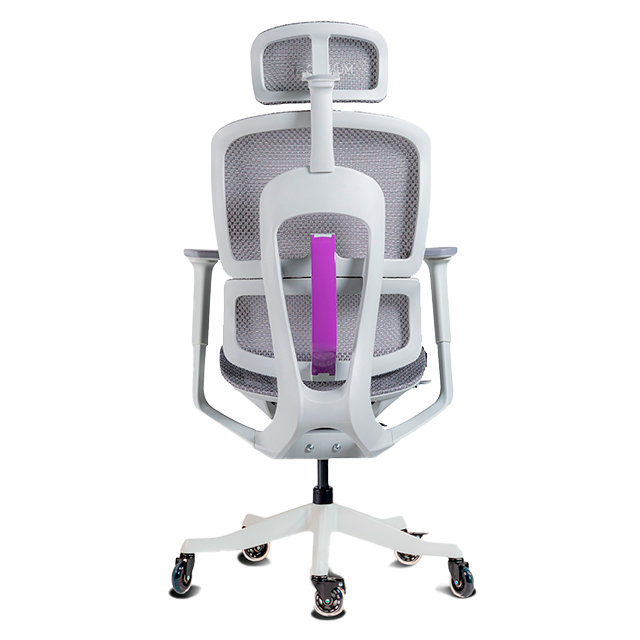 Silla Gamer Munfrost NEO, reclinable, soporte lumbar ajustable, ruedas tipo patín, hasta 180 kg, blanco/gris con morado - MFMSINEW
