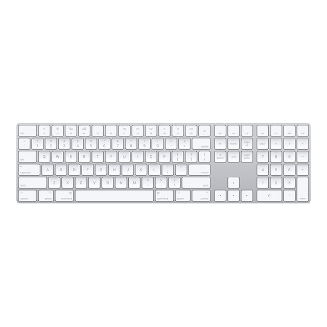 Teclado Apple Magic Keyboard con Teclado Numérico, Inalámbrico Bluetooth, Lightning, Distribución US English, Plata/Blanco – MXCJ3LL/A