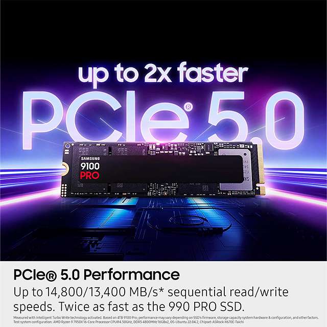 Unidad de Estado Sólido Samsung 9100 PRO 8TB, M.2 2280, PCIe 5.0 ×4, NVMe 2.0, 14,800/13,400 MB/s – MZ-VAP8T0B/AM