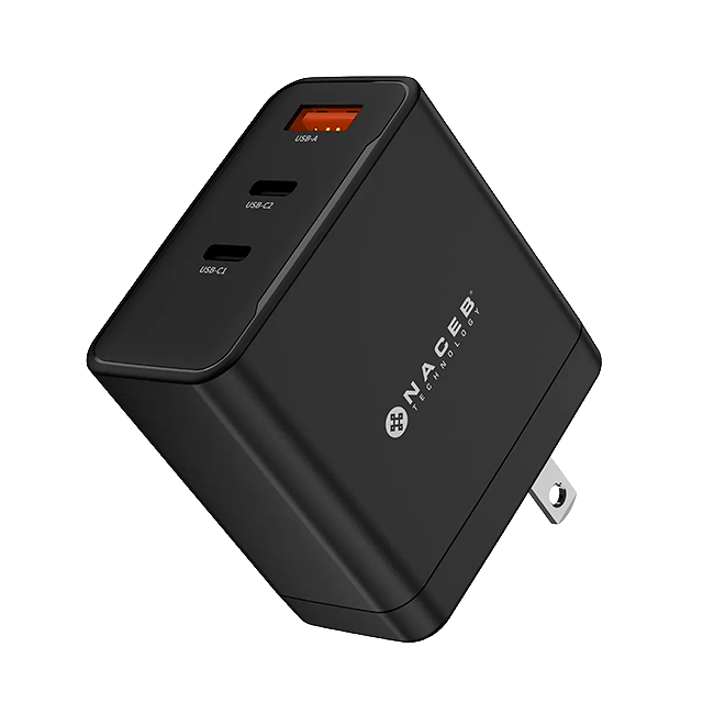 Cargador de Pared Naceb NA-0144, GaN, 65W, 2× USB-C + USB-A