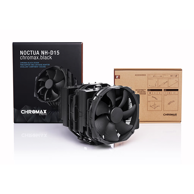 Disipador de Aire Noctua NH-D15 chromax.black, Doble Torre, 2× Ventiladores NF-A15 PWM 140 mm, 6 Heatpipes, Intel/AMD – NH-D15 CH.BK
