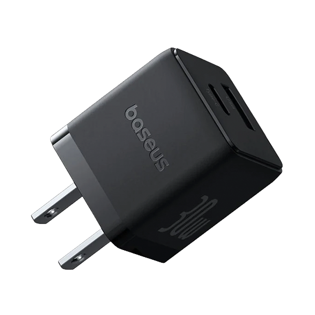 Cargador de Pared Baseus, 30W, USB-C + USB-A, Carga Rápida, Negro – P1011160B113-00