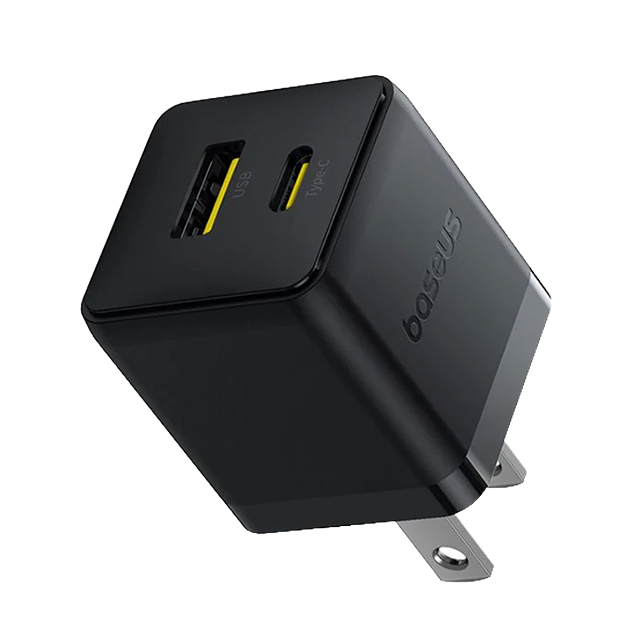 Cargador de Pared Baseus, 30W, USB-C + USB-A, Carga Rápida, Negro – P1011160B113-00